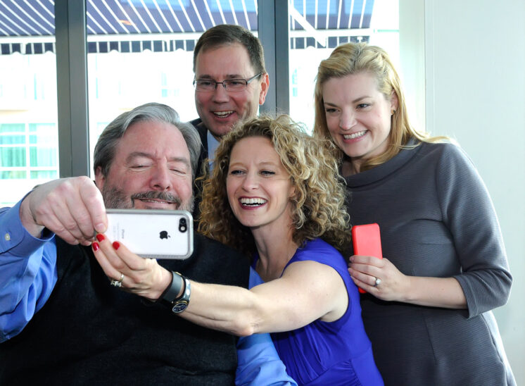 World Trade Center Seattle, impromptu selfie with CEOs from KING5 News, Alaska Air, Moz and author Teri Citterman